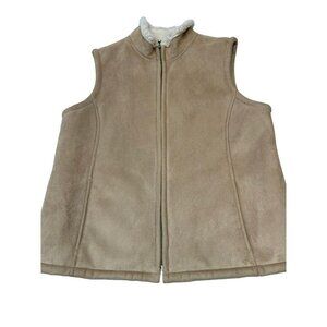 Charter Club Tan Sherpa Lined Zipper Vest Women’s Medium